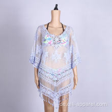 Hellblaue Quasten Besticktes Kleid Summer Beach Kleid